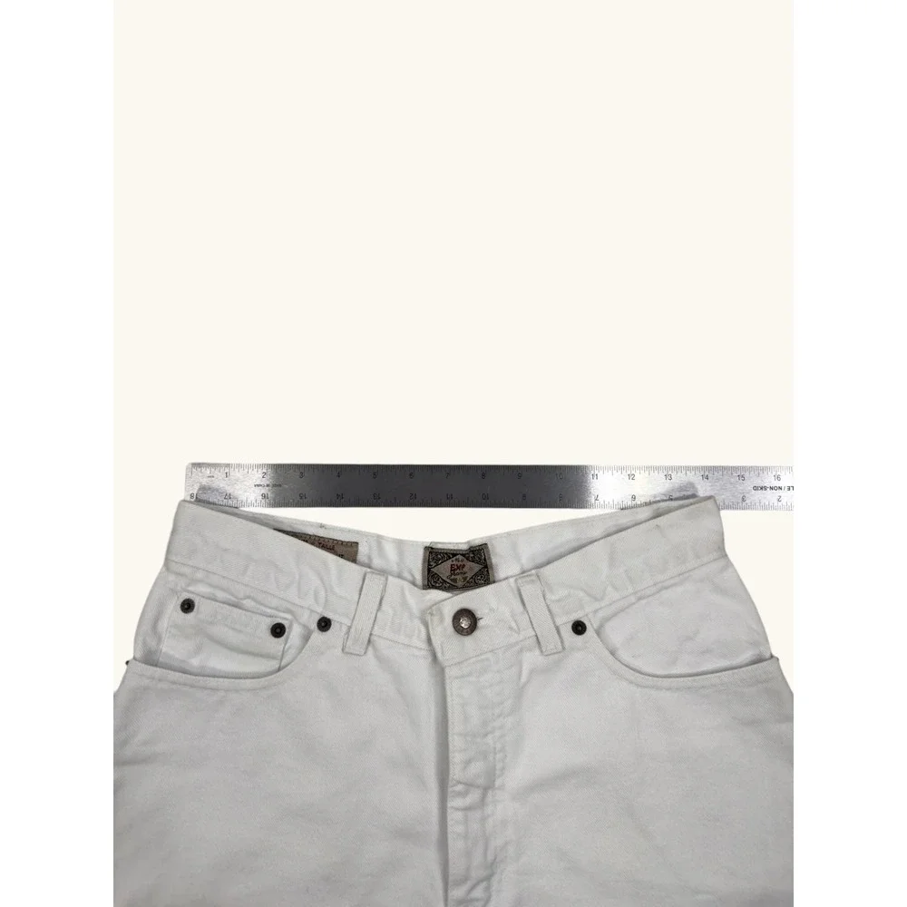 Vintage EXP Jeans Express White Denim Shorts High Waist Distressed Cut Off Sz 11